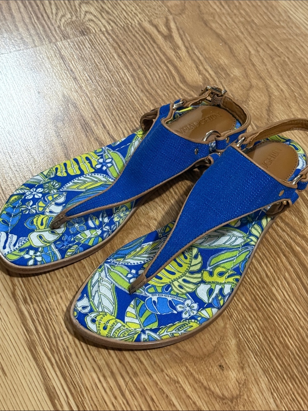 J. McLaughlin Blue Floral T-Strap Sandals